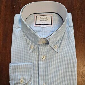 Charles Tyrwhitt Non-Iron Dress Shirt – Classic Fit – 17.5 / 36 – Light Blue Che